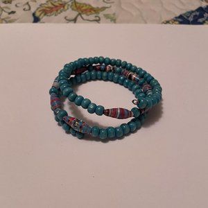 Women’s Handmade Stretchy Spiral Bracelet Beaded Blue - Wood / Paper Mache